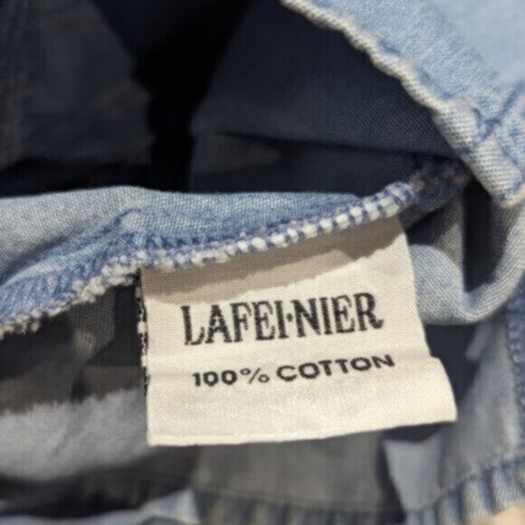 Lafei Nier crochet 100% cotton chambray short sleeve button down blouse - Picture 8 of 8